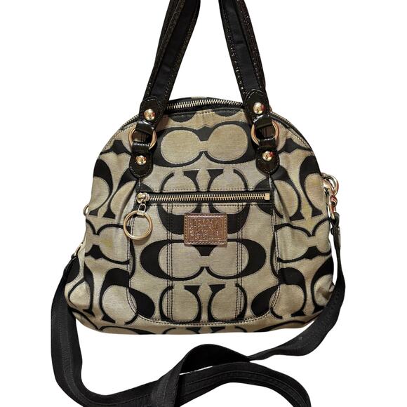 Coach Poppy 18709 Gray Canvas Black Patent Leather Satchel & Strap FLAW PLZ READ - Picture 1 of 13